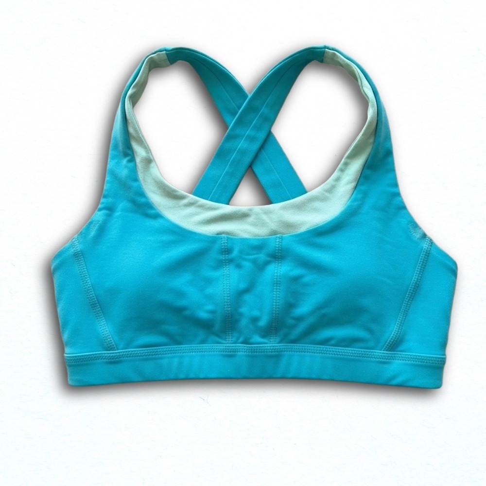 Blue Cross Back Sports Bra Turquoise Gym Yoga Athletic Top